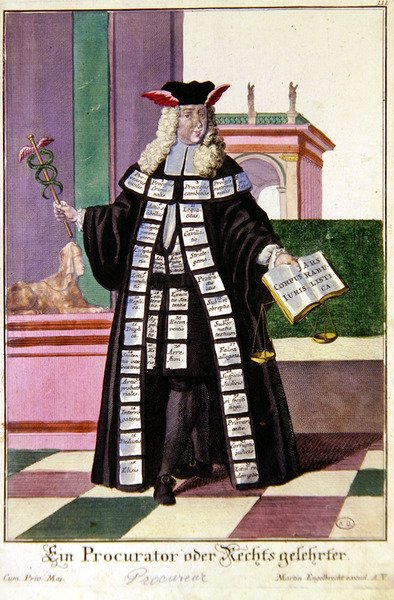 yleinen syyttäjä, c. 1735 (kaiverrus) tekijältä Martin Engelbrecht