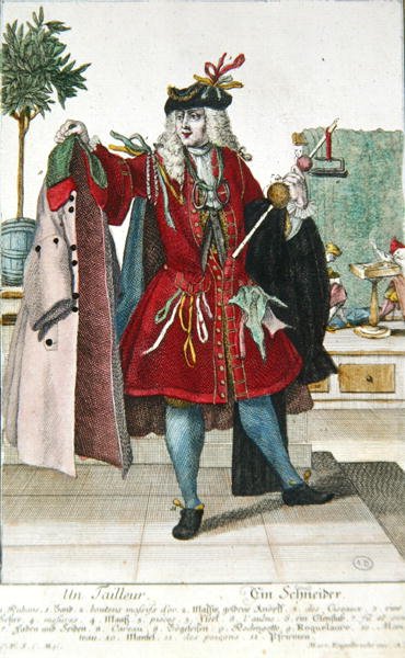 Räätäli, noin 1735 (värikaiverrus) tekijältä Martin Engelbrecht