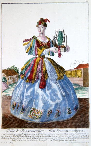 Pehmeän sisustajan vaimo, noin 1735 (värikaiverrus). tekijältä Martin Engelbrecht
