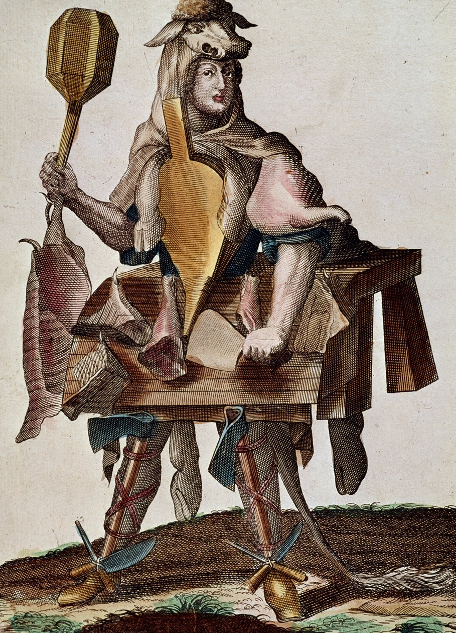 Teurastaja, kaiverrus Assemblage des nouveau manouvries habilles Martin Engelbrechtistä (1684-1756), Saksa tekijältä Martin Engelbrecht