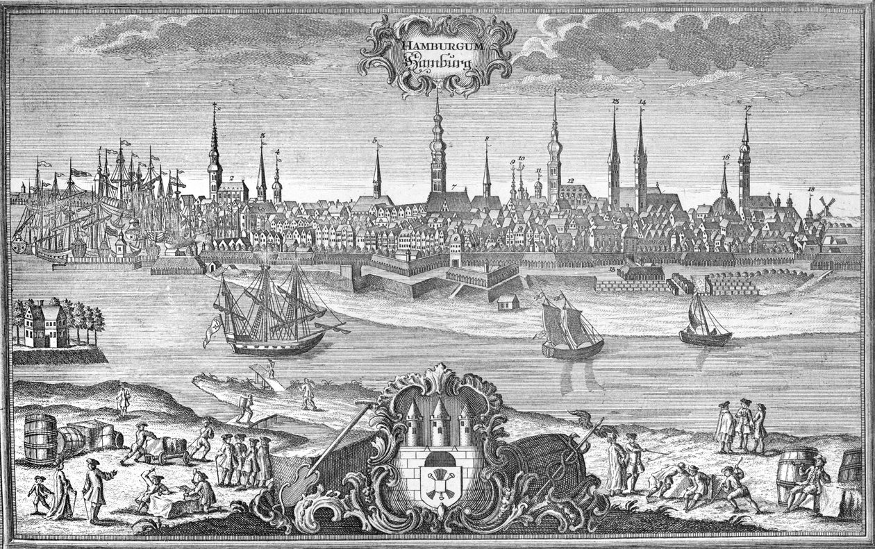Näkymä Hampuriin, n. 1710-50 tekijältä Martin Engelbrecht