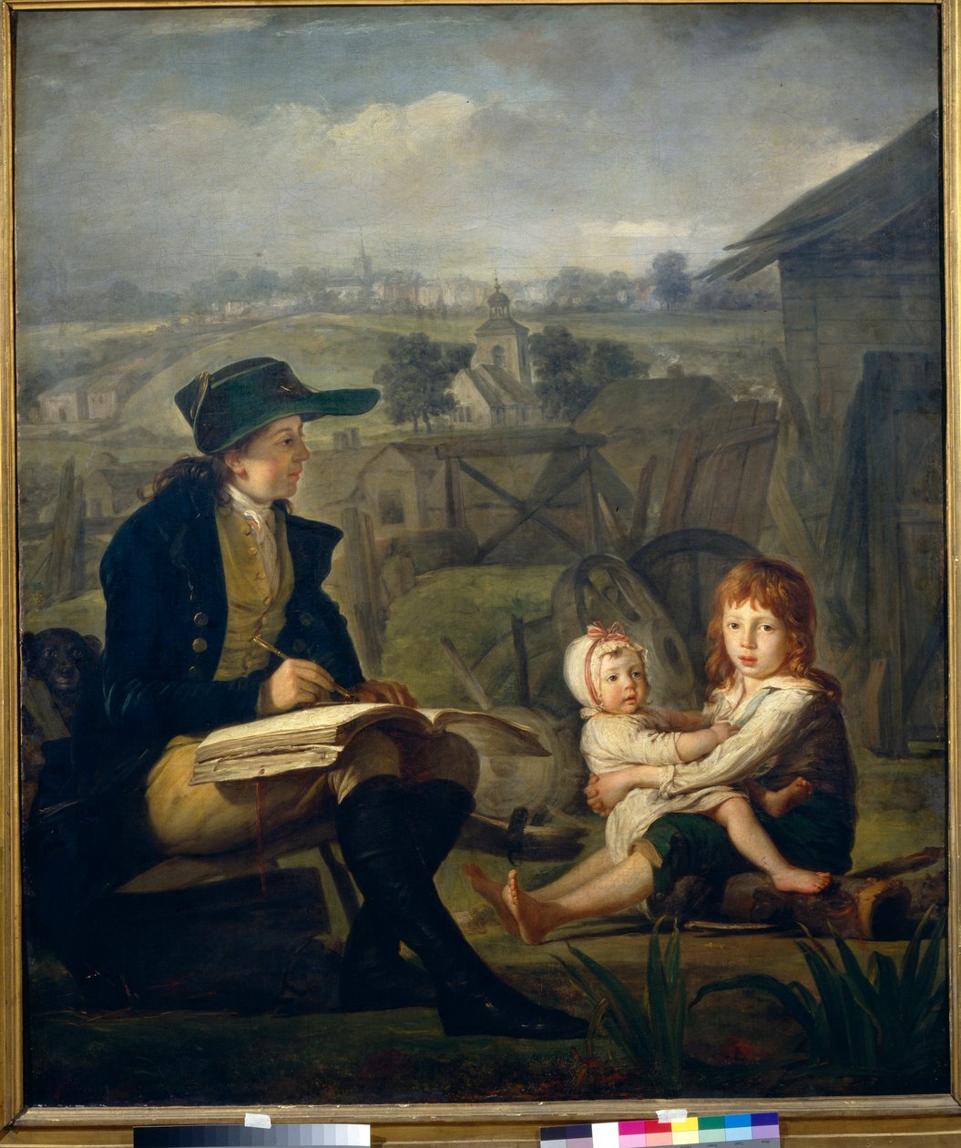 Werther dessine des enfants, illustration du roman ""Nuoren Wertherin surut"" (Les Souffrances du jeune Werther) de Johann Wolfgang von Goethe (1749-1832) - Werther piirtää lapsia - Öljy kankaalle Martin Ferdinand Quadal (1736-18088) ) tekijältä Martin Ferdinand Quadal
