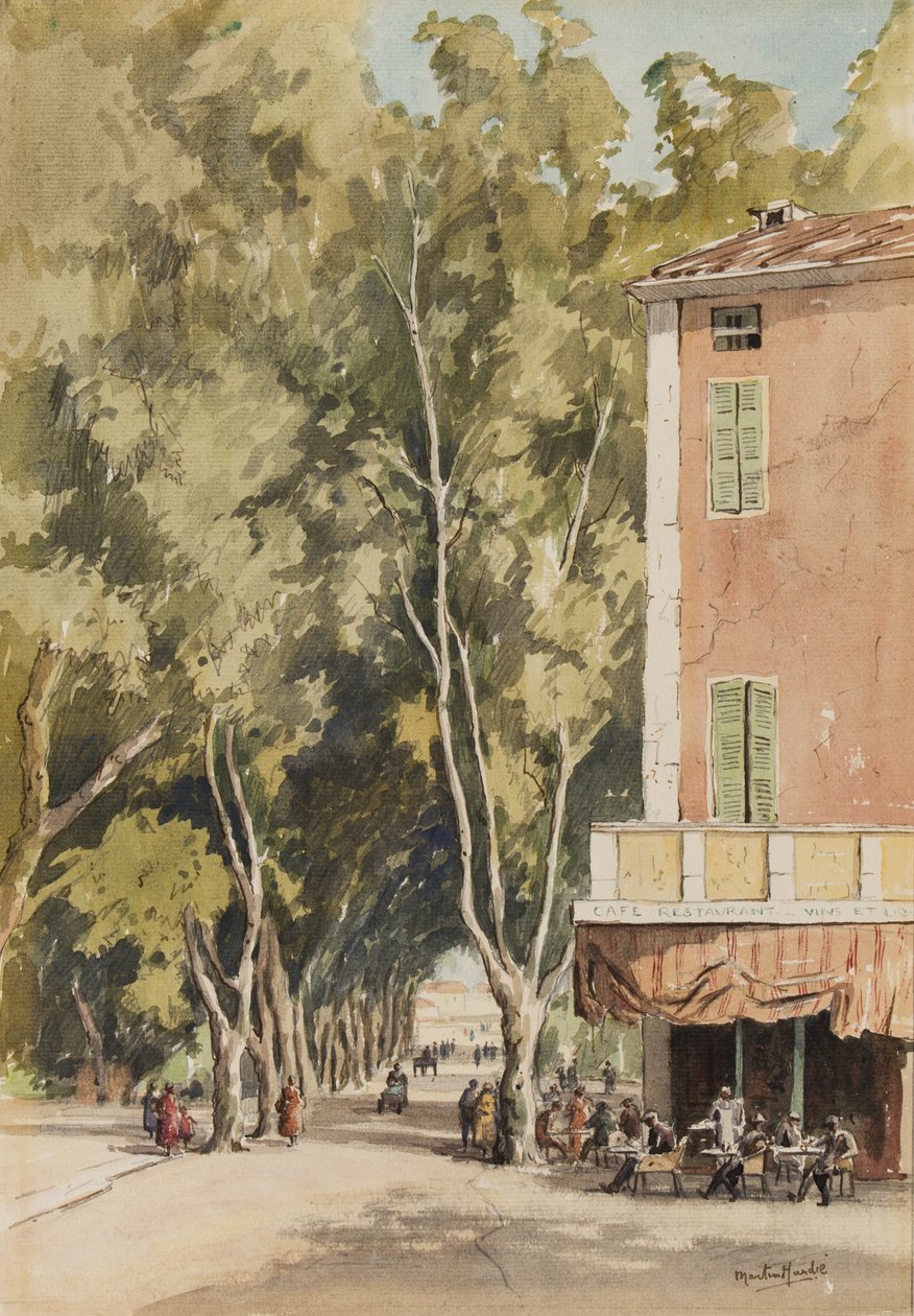 "An Avenue of platan trees, Vaison", Vaucluse, lokakuu 1933 (muste ja akvarelli paperille) tekijältä Martin Hardie