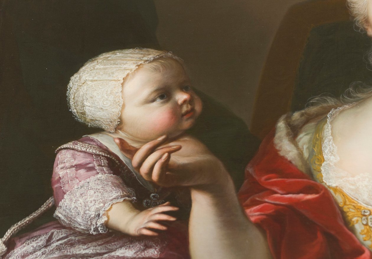 Savoian prinsessa Eleonoran (1728-1781) muotokuva, yksityiskohta Polyxenan muotokuvasta tekijältä Martin II Mytens or Meytens