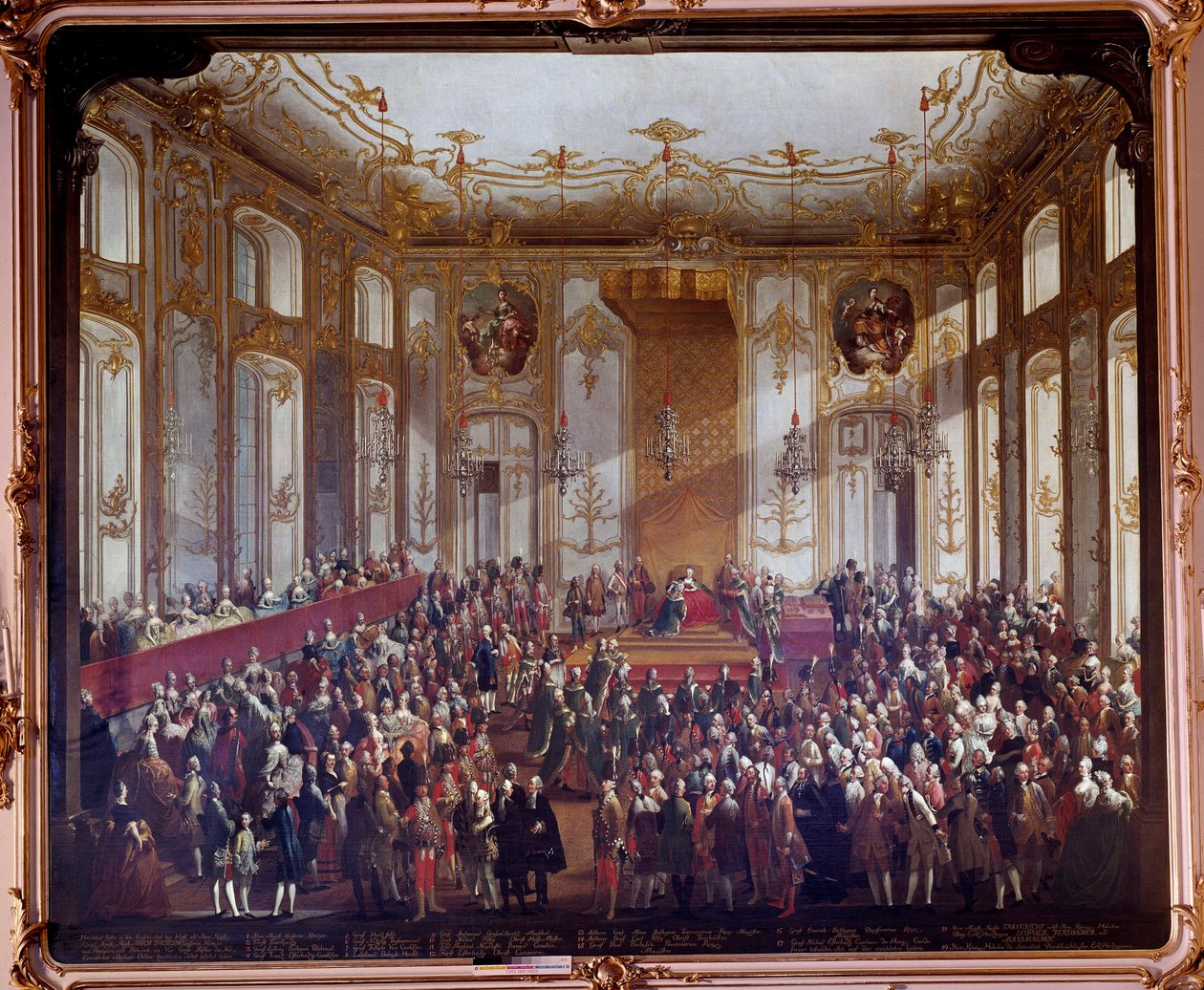Itävallan Marie Therese (1717-1780) Pyhän Tapanin ritarikunnan perustamisseremoniassa vuonna 1764 Martin van Meytensin (1695-1770) maalaus 1764 Wien. Taidehistoriallinen museo - Maria Theresa Itävalta (1717-1780) asettamisseremonian aikana tekijältä Martin Meytens the Younger