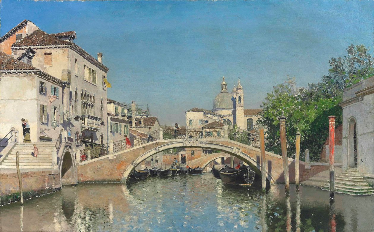 Venetsialainen kanava gondoleilla, Santa Maria Della Salute (öljy kankaalle) tekijältä Martín Rico y Ortega