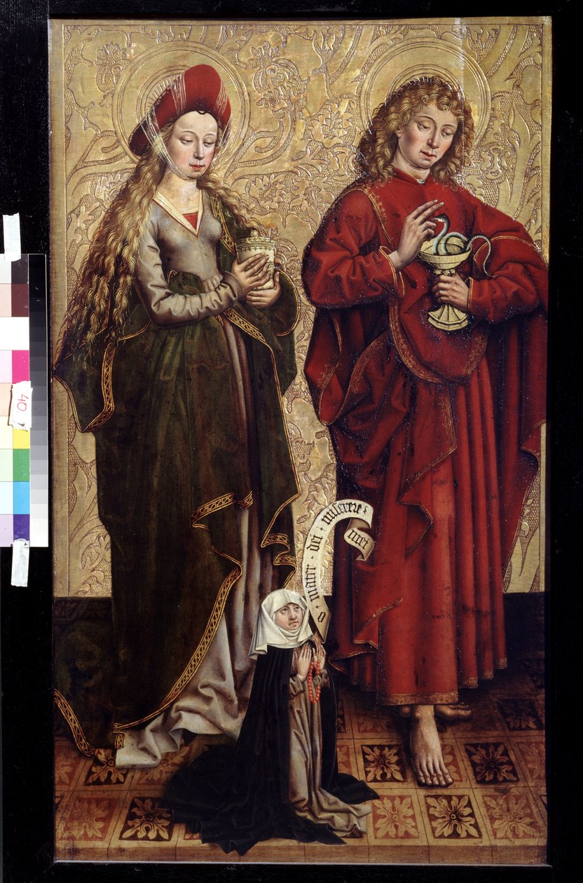 Johannes apostoli, Magdalan Maria ja lahjoittaja. Martin Schongauerin maalaus (noin 1445 tai 1450-1491). Öljy puulle tekijältä Martin Schongauer