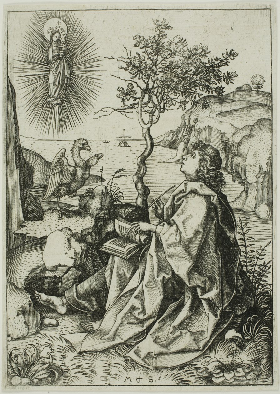 Pyhä Johannes evankelista Patmosella tekijältä Martin Schongauer
