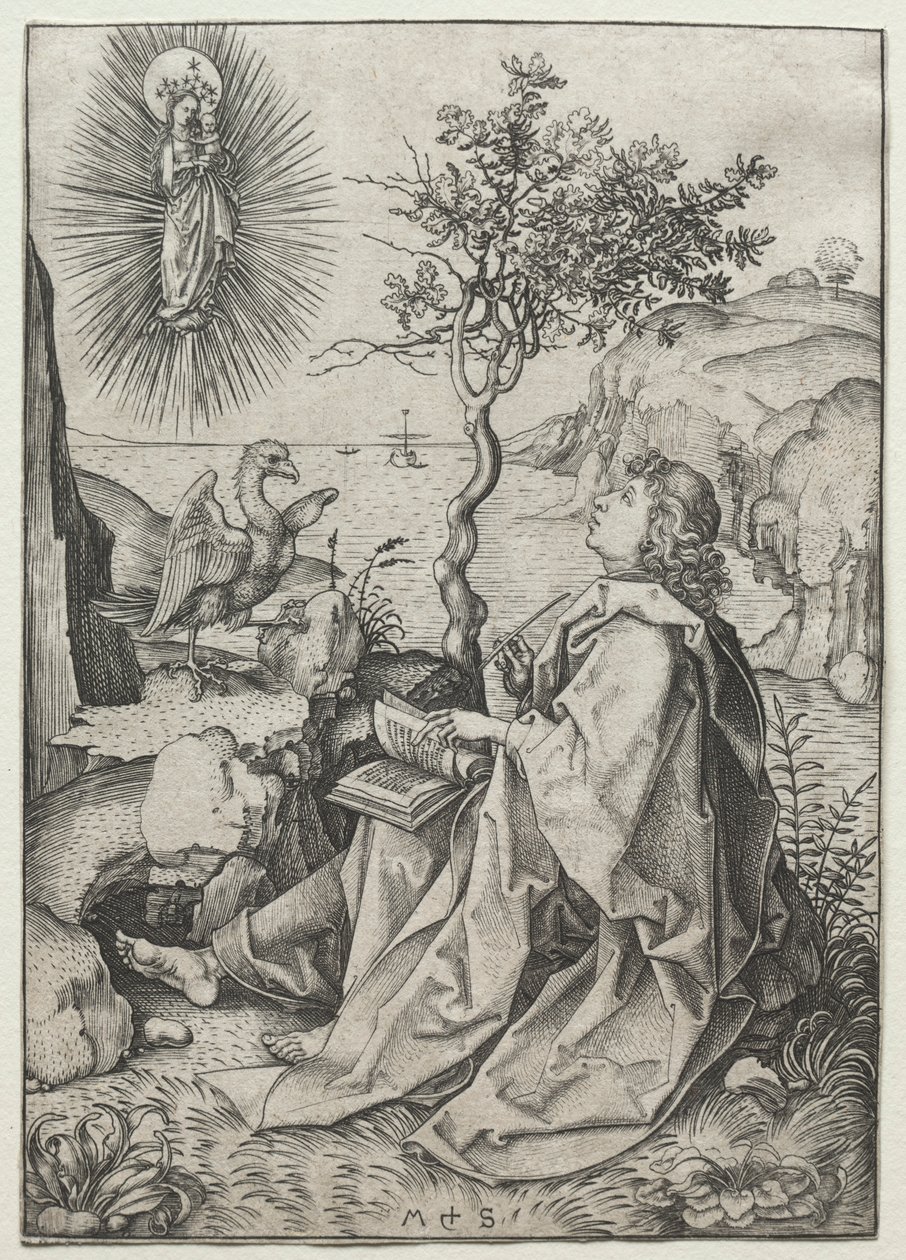 Pyhä Johannes evankelista Patmossaarella. tekijältä Martin Schongauer