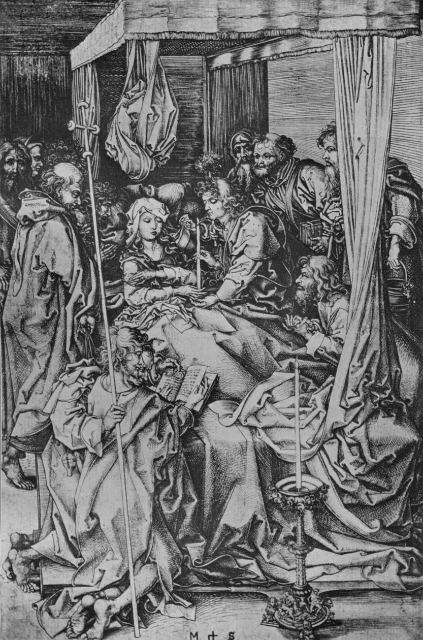 Neitsyen kuolema, vuodelta 1475 tekijältä Martin Schongauer