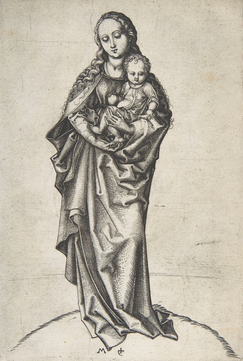 Neitsyt ja lapsi omenan kanssa, n. 1475, n. 1475. tekijältä Martin Schongauer