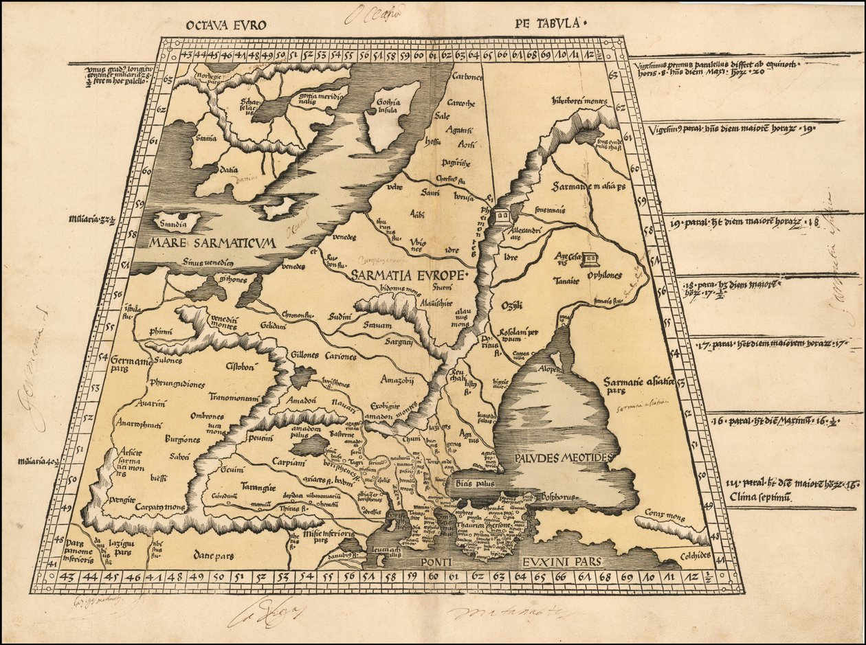 1513 Martin Waldseemüllerin laatima kartta Baltiasta, Skandinaviasta, Puolasta ja Itä-Euroopasta. tekijältä Martin Waldseemuller