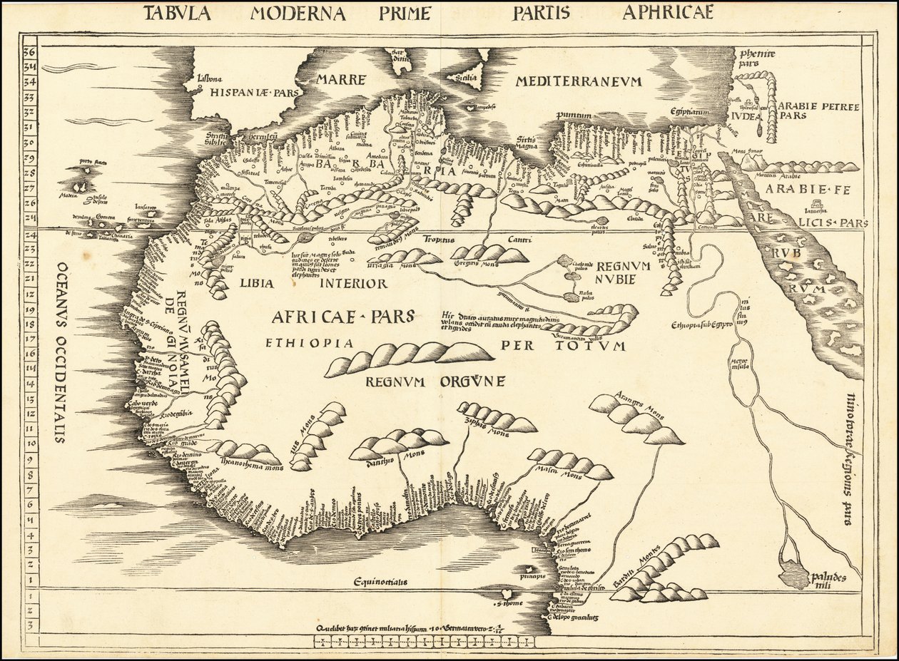 Martin Waldseemüllerin laatima Pohjois-Afrikan kartta vuodelta 1513. tekijältä Martin Waldseemuller