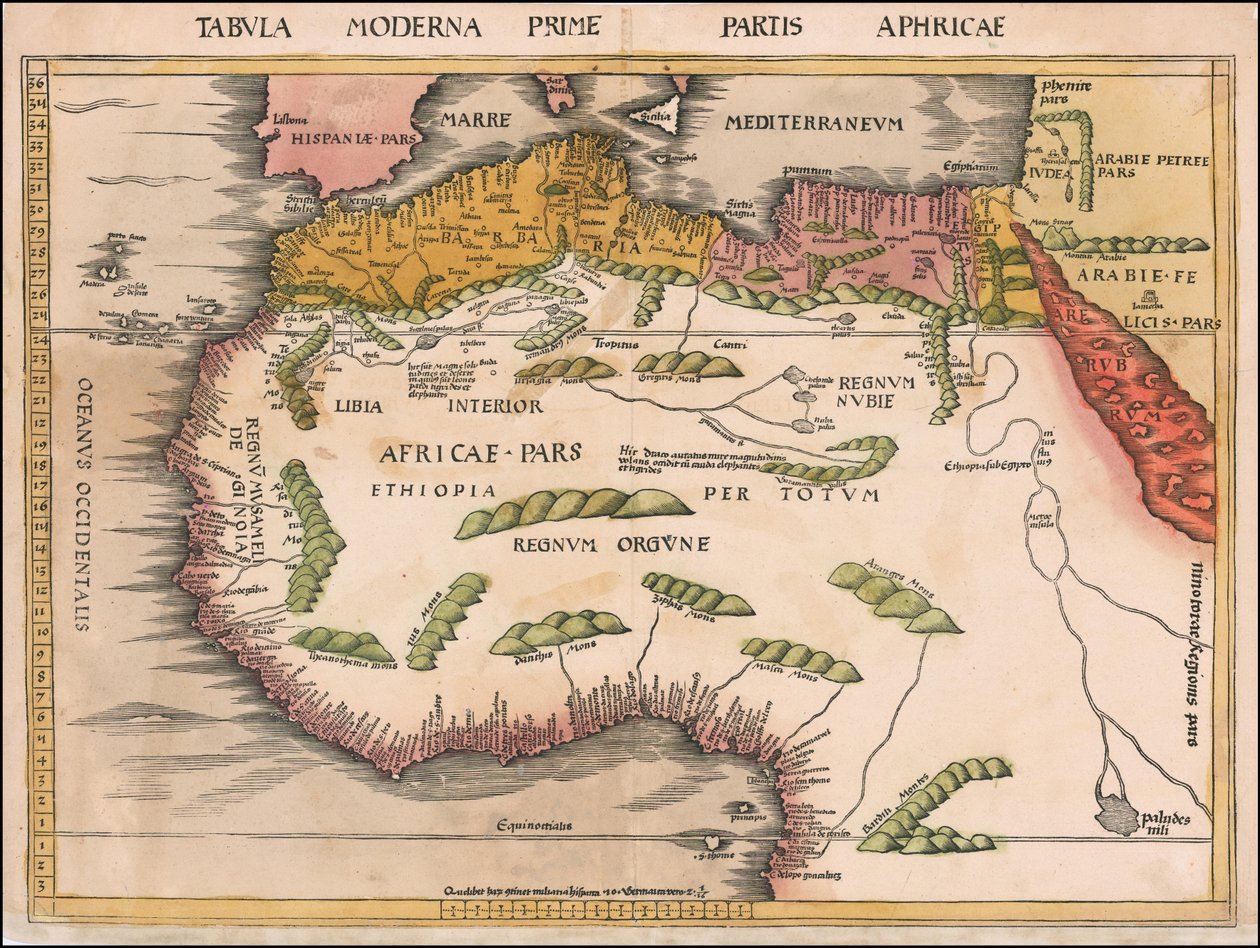 Martin Waldseemüllerin laatima Länsi- ja Pohjois-Afrikan kartta vuodelta 1513. tekijältä Martin Waldseemuller