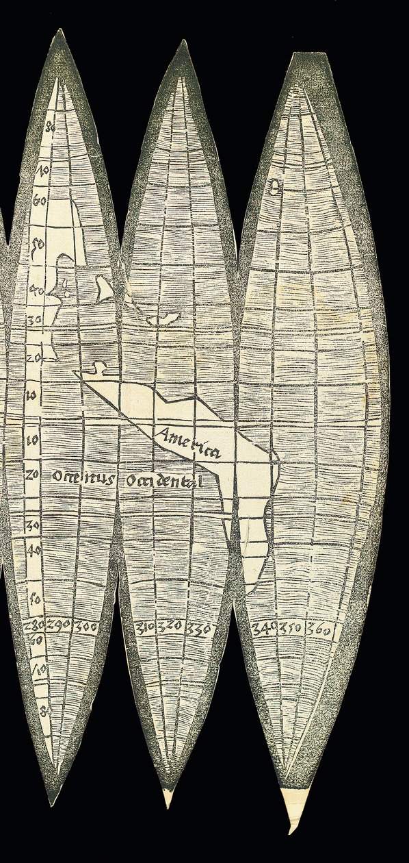 Maailmankartta maapallon maapallon joukon muodossa, 1507 tekijältä Martin Waldseemuller