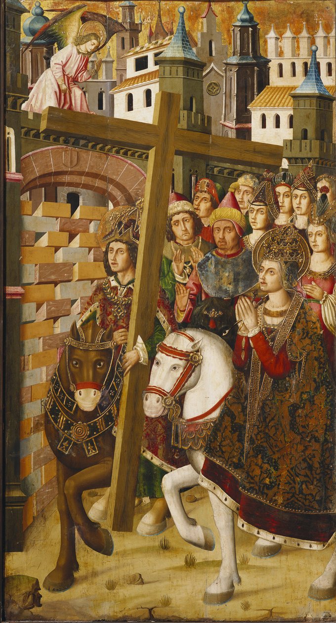 Pyhä Helene ja keisari Heraklius (575-641) Pyhän Ristin kanssa Jerusalemin porttien edessä tekijältä Martin & Ximenez Miguel (fl.1466 1505) Bernat
