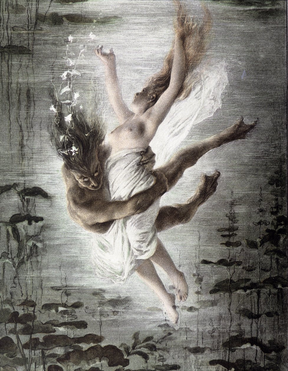 Merihirviö sieppaa nuoren naisen (yksityiskohta 14299), "" Allegorien", Martin Gerlach, n. 1900. tekijältä Martin senior Gerlach
