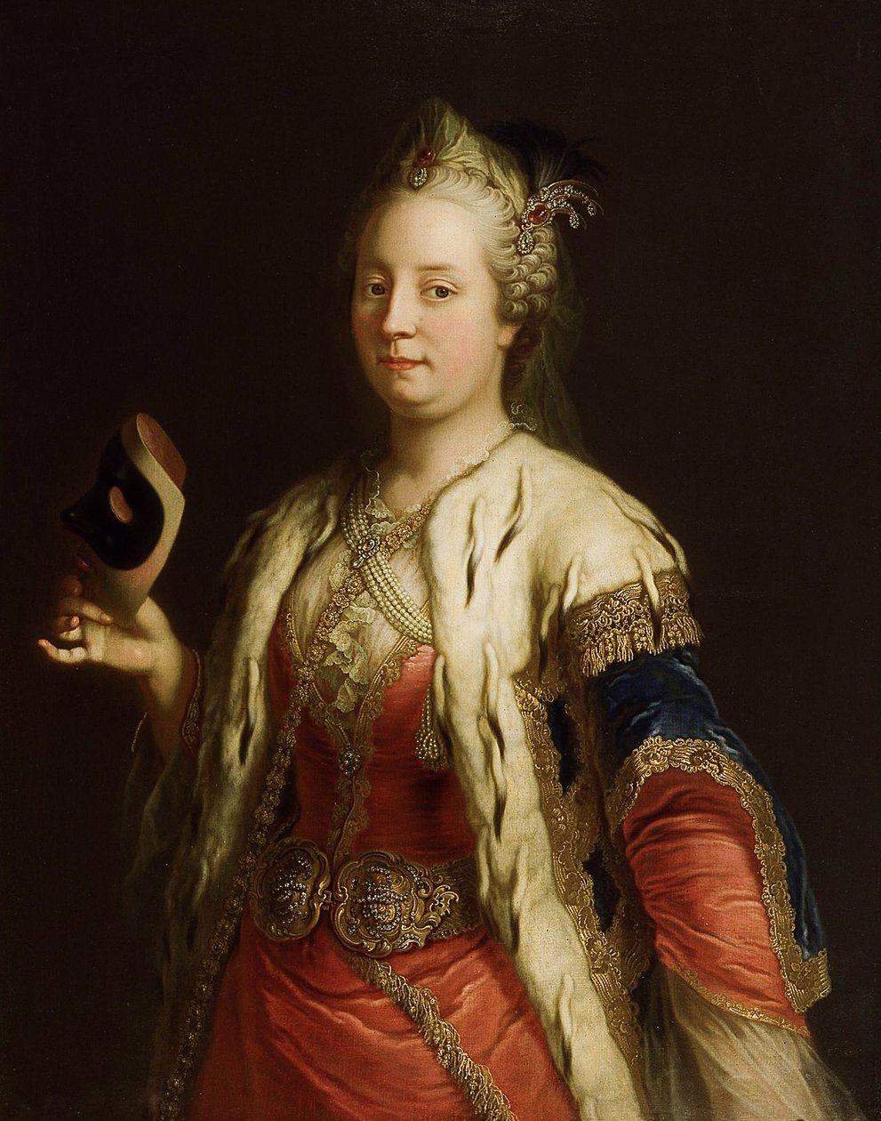 Itävallan keisarinna Maria Theresia muotokuva 1717-1780 naamiolla à la Turque, ennen vuotta 1750 tekijältä Martin van Meytens the Younger