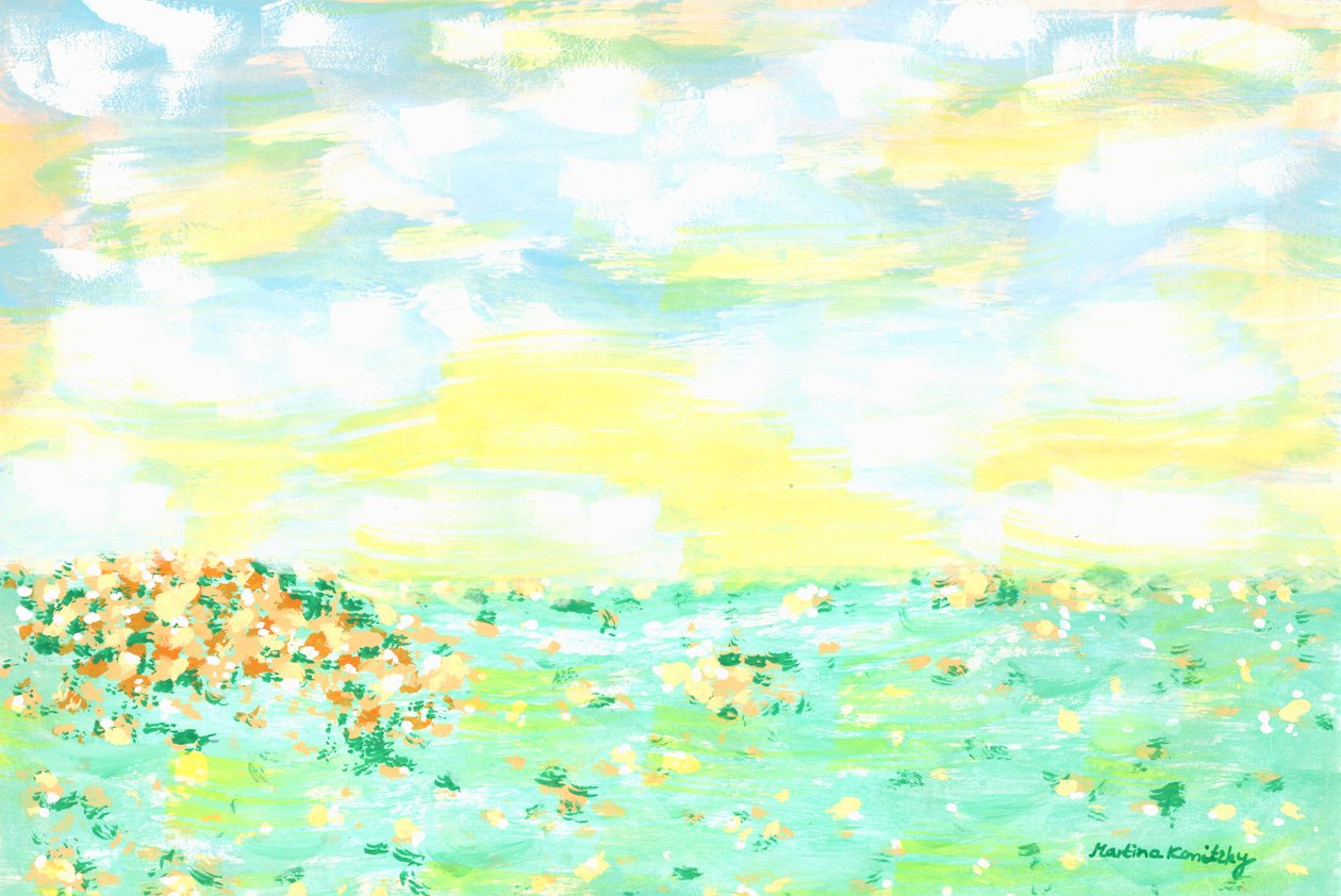 Blumenwiese und Wolkenhimmel Gelb Apricot tekijältä Martina Konitzky