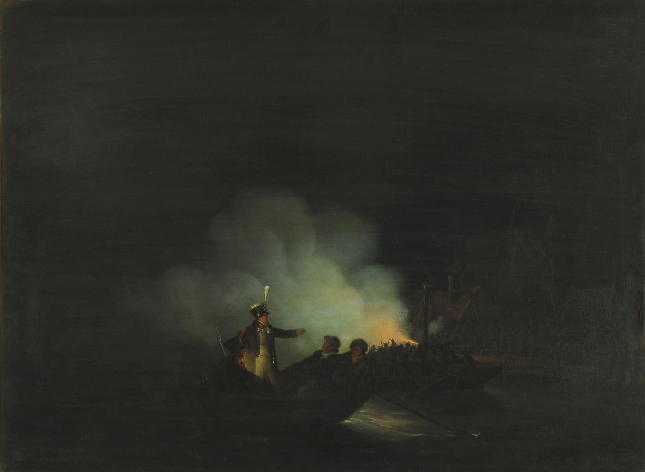 hollantilainen: Kansalliskaartin komentajan Matthijs Beelaertsin siirtyminen Papendrechtiin 22. marraskuuta 1813 yöllä tekijältä Martinus Schouman