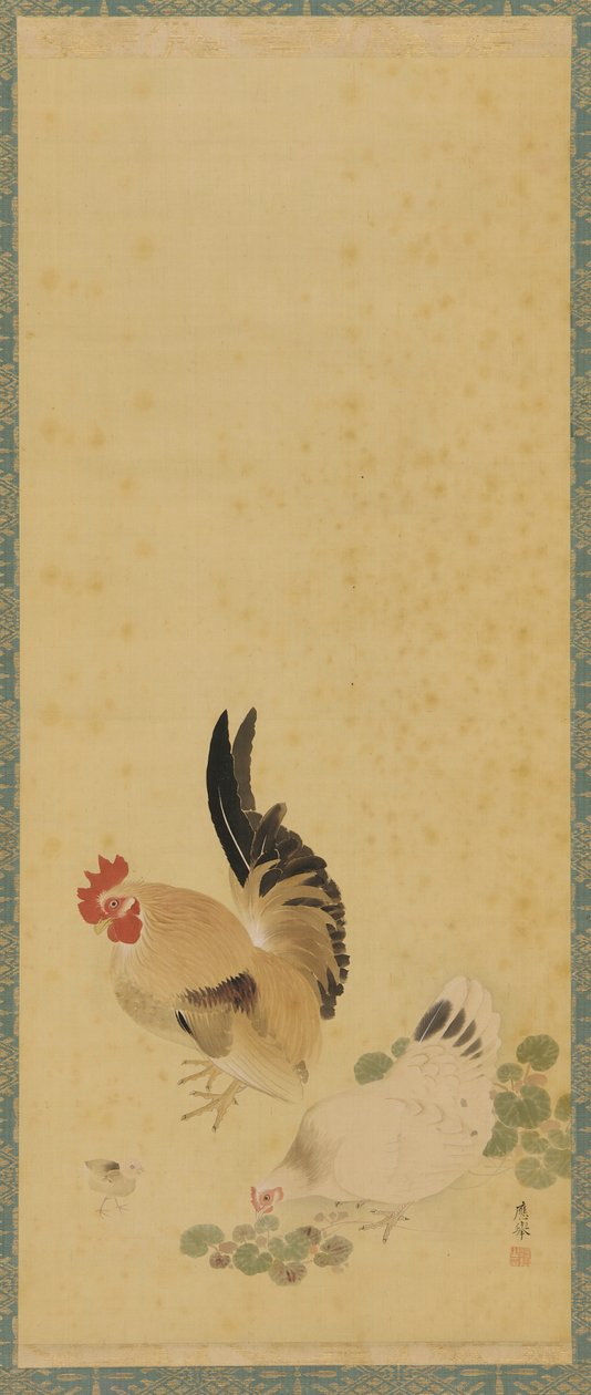 Kukko, kana ja poikanen, Edo-kausi, 1700-luku. tekijältä Maruyama Okyo