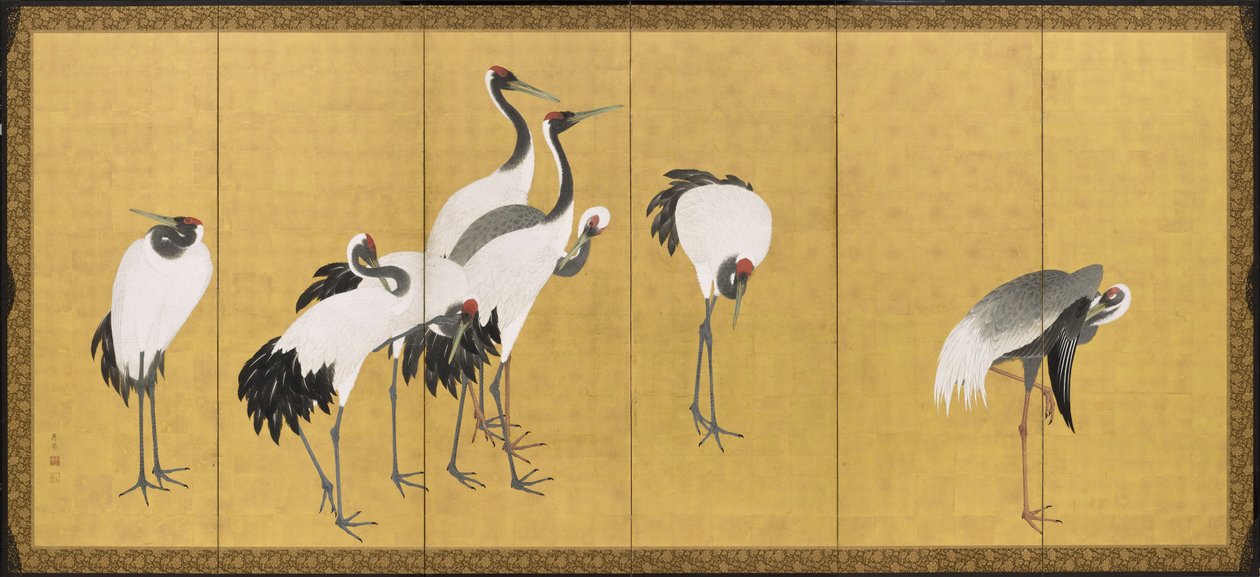 Kurjet, Anei-kausi, 1772 (muste, väri ja lehtikulta paneelille) tekijältä Maruyama Okyo