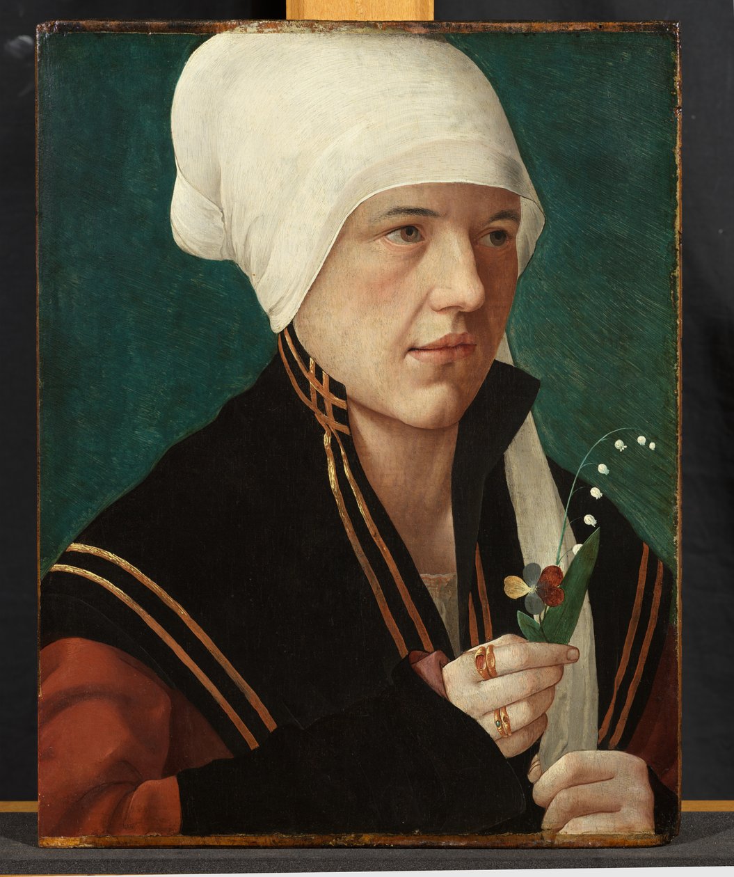 Muotokuva naisesta, jolla on kielo ja orvokki, 1510-20 tekijältä Marx Reichlich