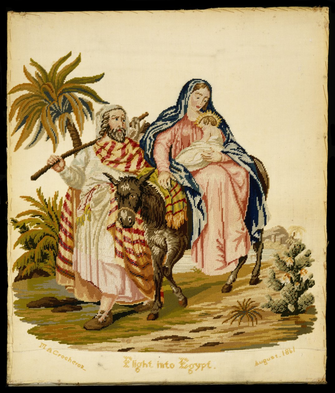 Pako Egyptiin, 1861 (pellavaa ja villaa) tekijältä Mary Ann 1812 1888 Crocheron