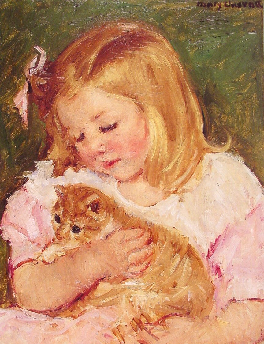 Sara pitelee kissaa tekijältä Mary Cassatt