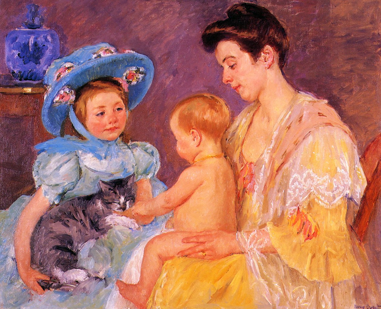 Lapset leikkivät kissan kanssa tekijältä Mary Cassatt
