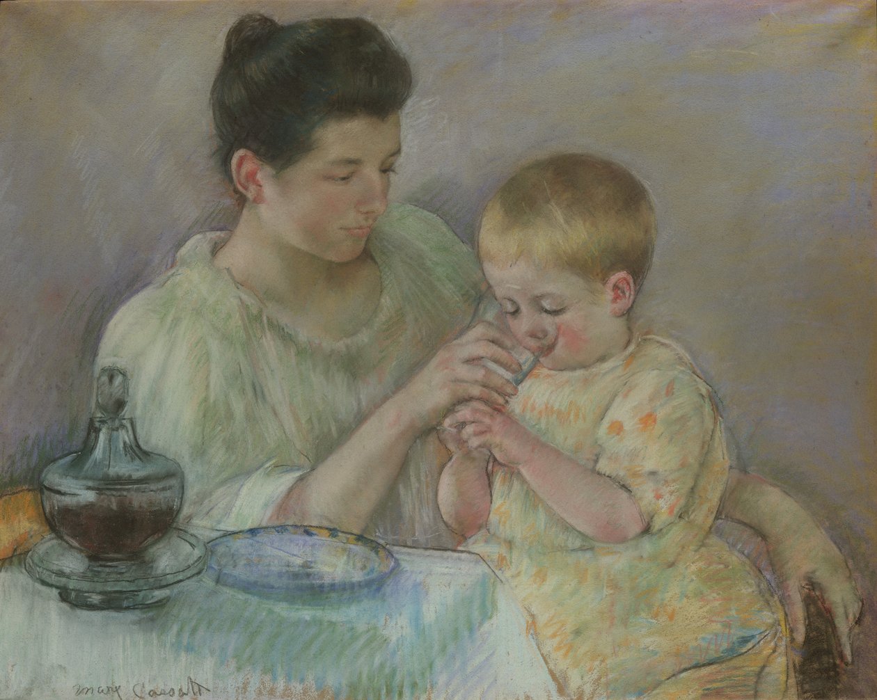 Äiti ruokkii lasta, 1898 tekijältä Mary Cassatt