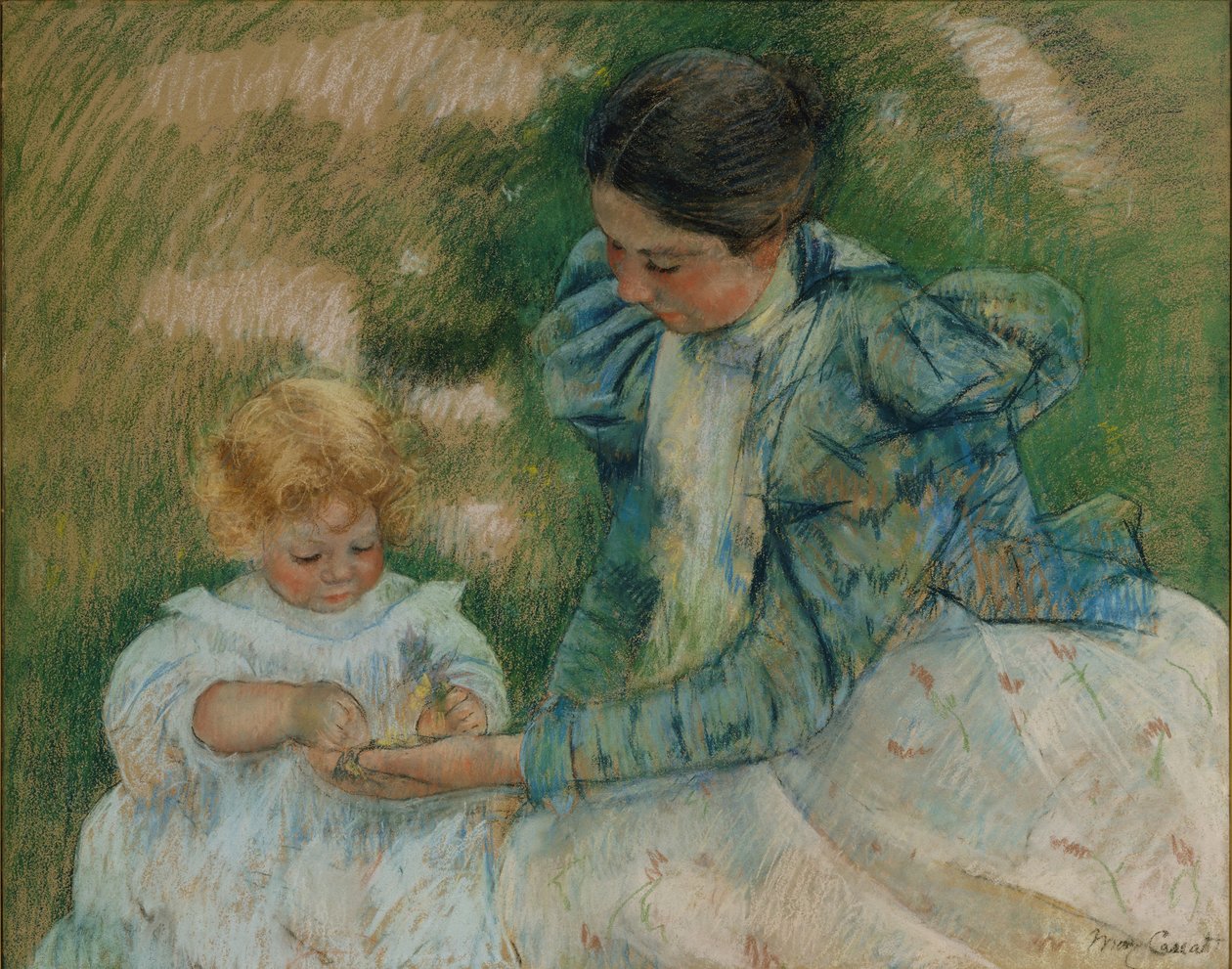 Äiti leikkii lapsen kanssa, n. 1897 tekijältä Mary Cassatt
