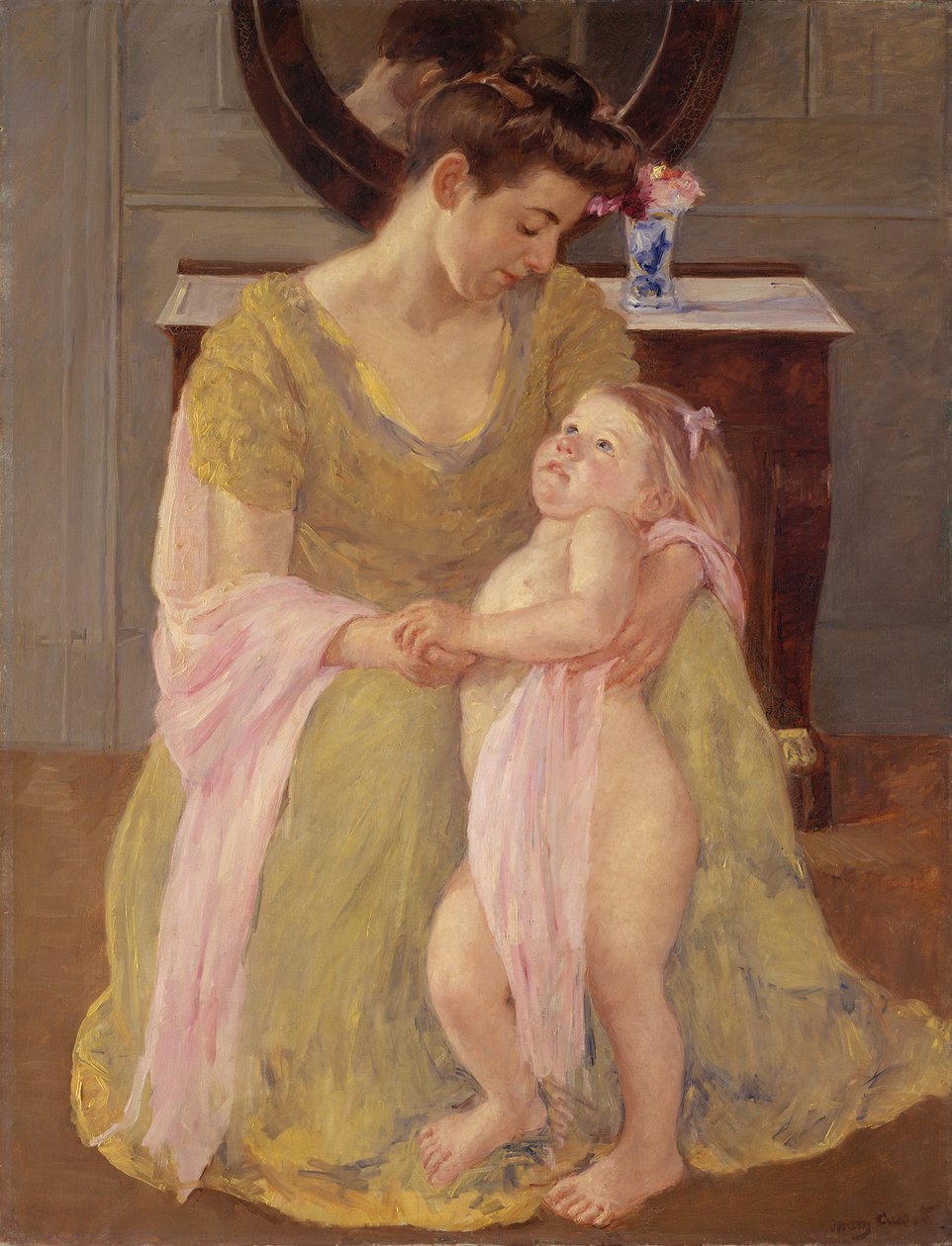 Äiti ja lapsi ruusuliivilla, n. 1908 tekijältä Mary Cassatt