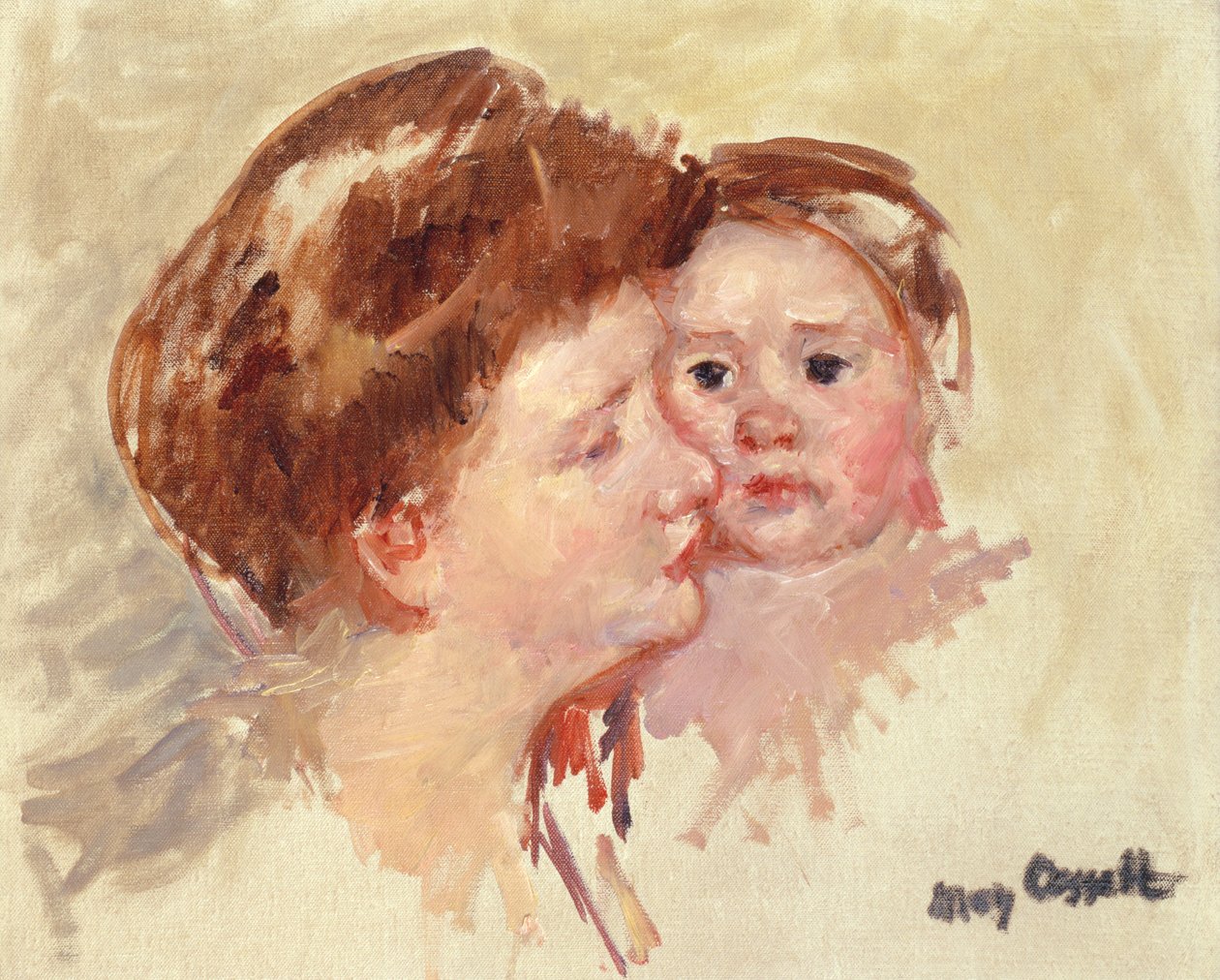 Äiti profiilissa vauvan kanssa poskesta poskelle (nro 2), n. 1909 tekijältä Mary Cassatt