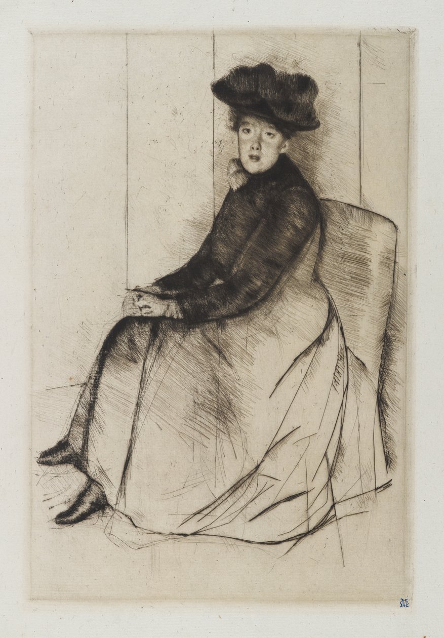 Heijastus, n. 1890 (kuivapiste vihreällä paperilla) tekijältä Mary Cassatt