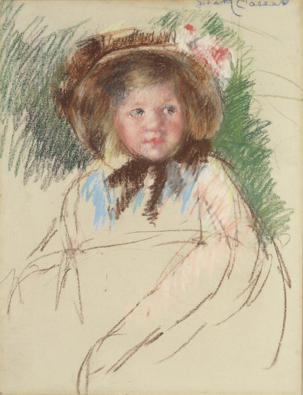 Sara pimeässä Bonnet Sidottuna leukansa alle, n. 1901 tekijältä Mary Cassatt