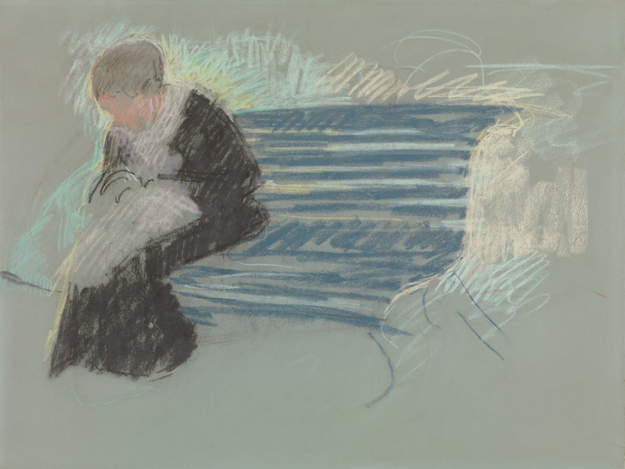 Nainen penkillä, n. 1881 tekijältä Mary Cassatt