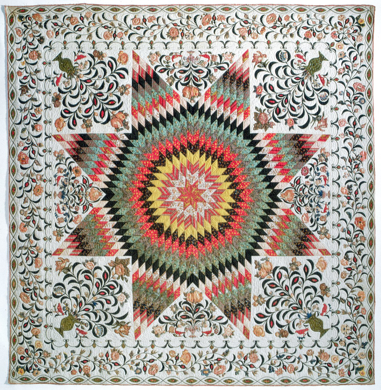 Rising Sun tai Star of Bethlehem applikoitu peitto New Yorkista, n. 1830-50 (puuvilla) tekijältä Mary Totten