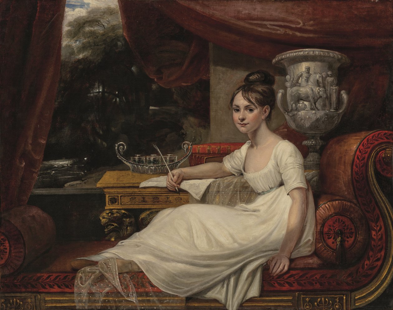 Muotokuva Eleanor Anne Pordenista, Lady Franklinista (1795-1825), sohvalla (öljy kankaalle). tekijältä Mary Ann Flaxman