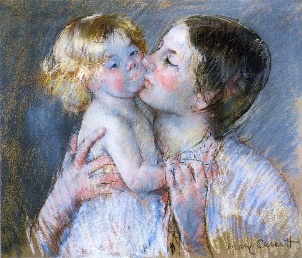 A Kiss for Baby Anne, 1897 (pastelli paperille) tekijältä Mary Cassatt