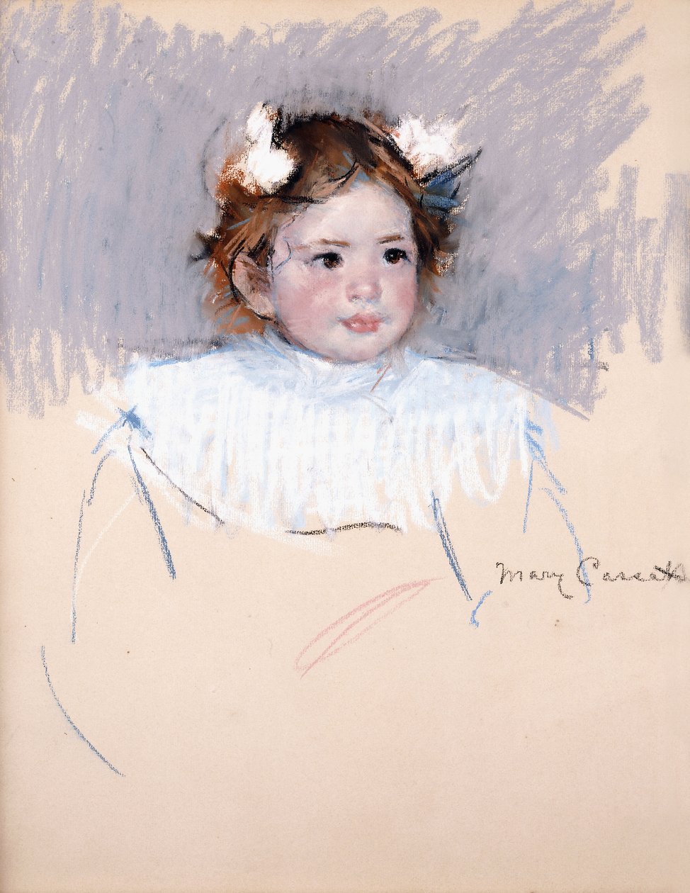 Ellen rusetit hiuksissaan, Looking Right, 1899 tekijältä Mary Cassatt