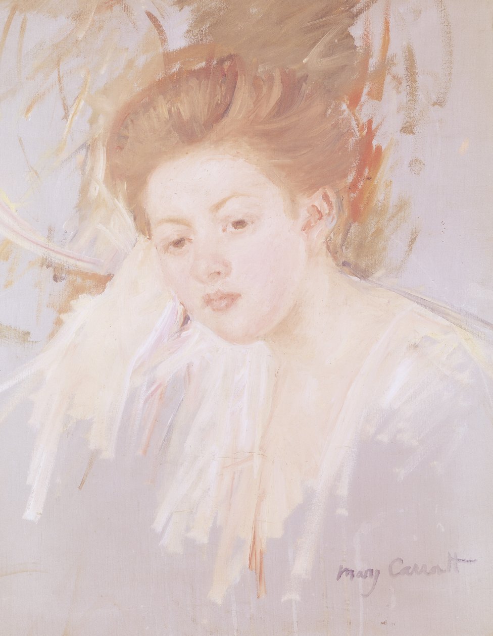 Nuoren tytön pää (pastelli paperille) tekijältä Mary Cassatt