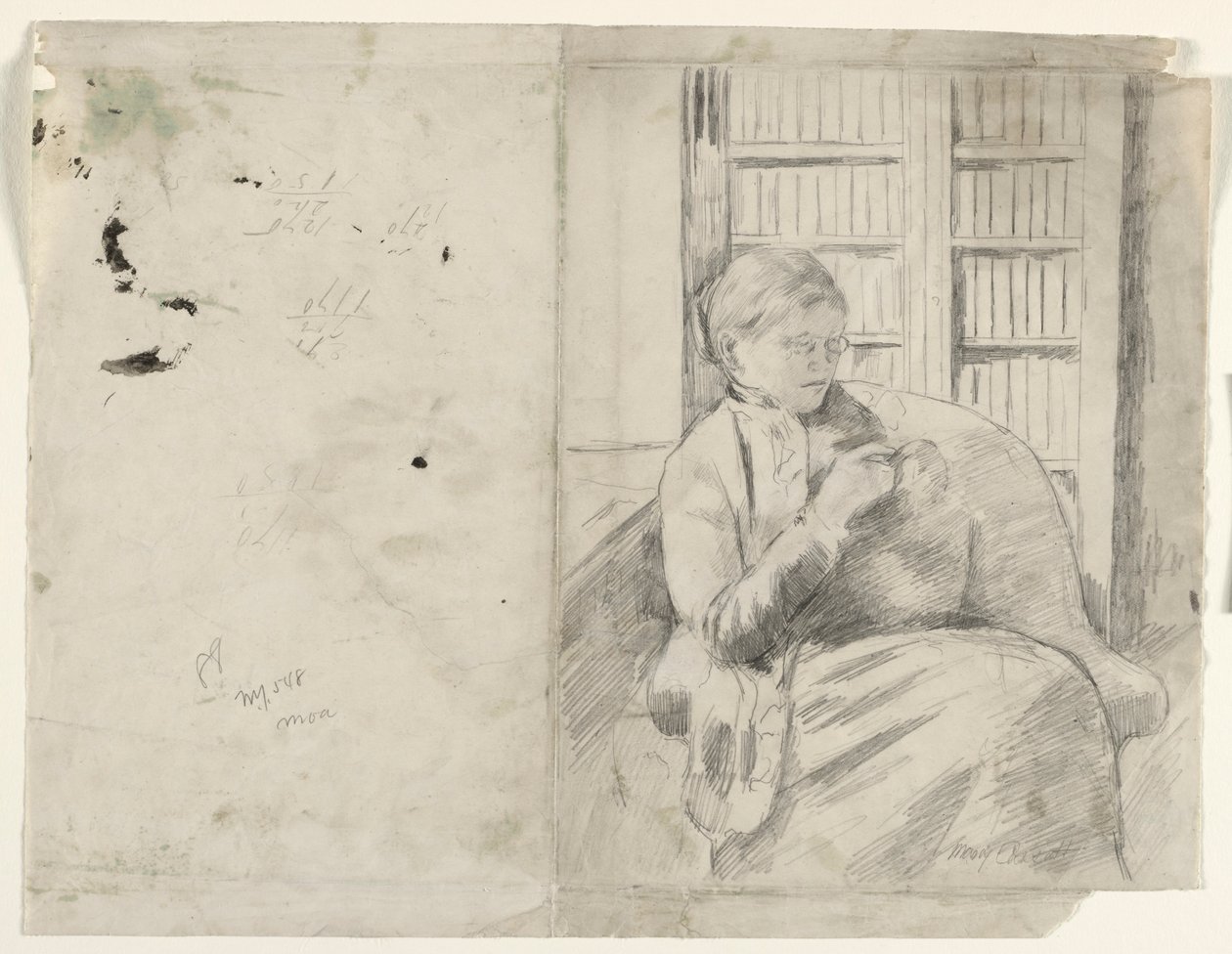 Neulominen kirjastossa recto, n. 1881. tekijältä Mary Cassatt