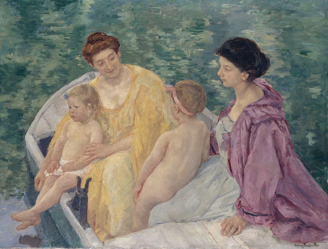 Le Bain Kaksi äitiä ja heidän lapsensa veneessä tekijältä Mary Cassatt