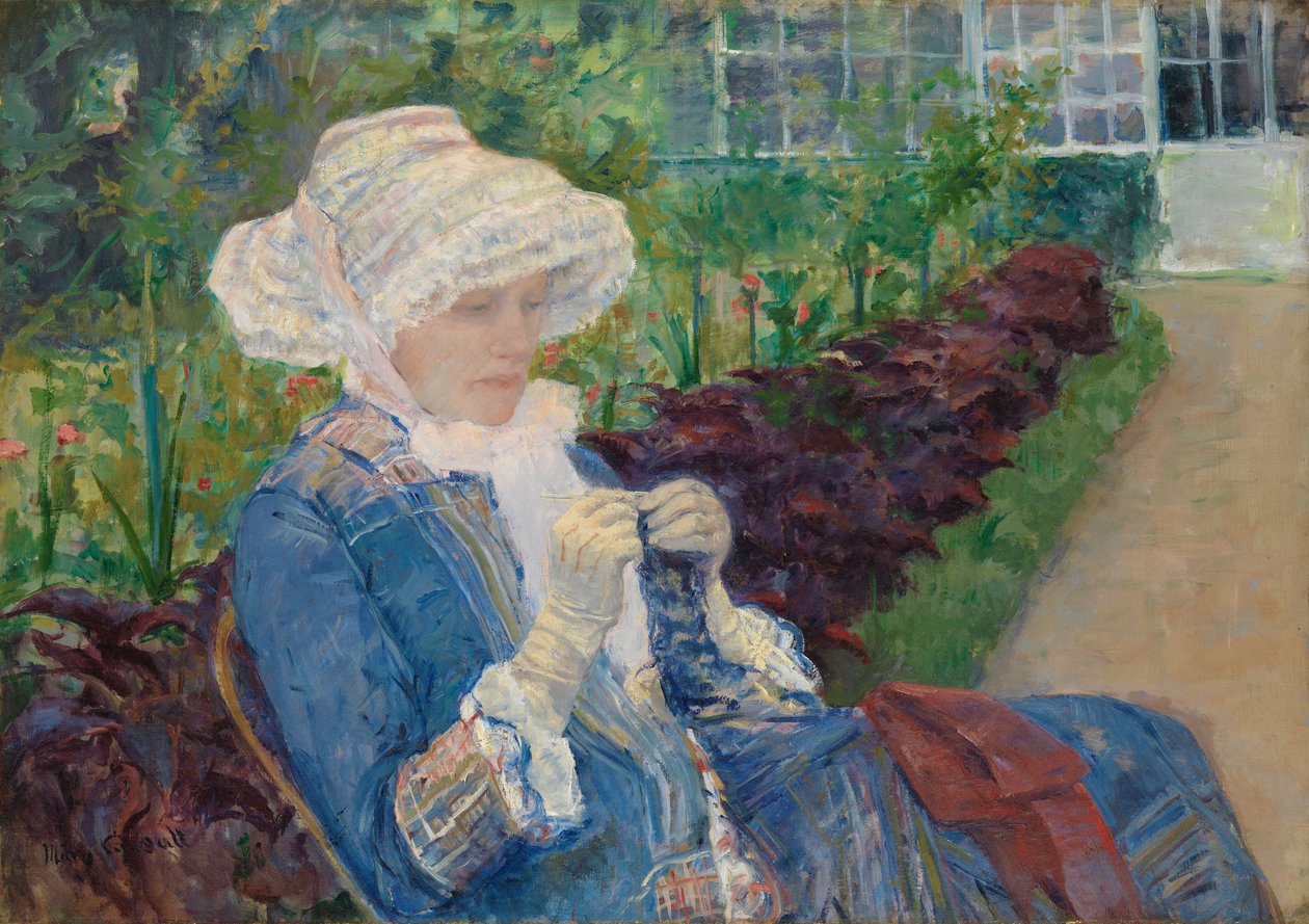 Lydia virkkaa Marlyn puutarhassa, 1880. tekijältä Mary Cassatt