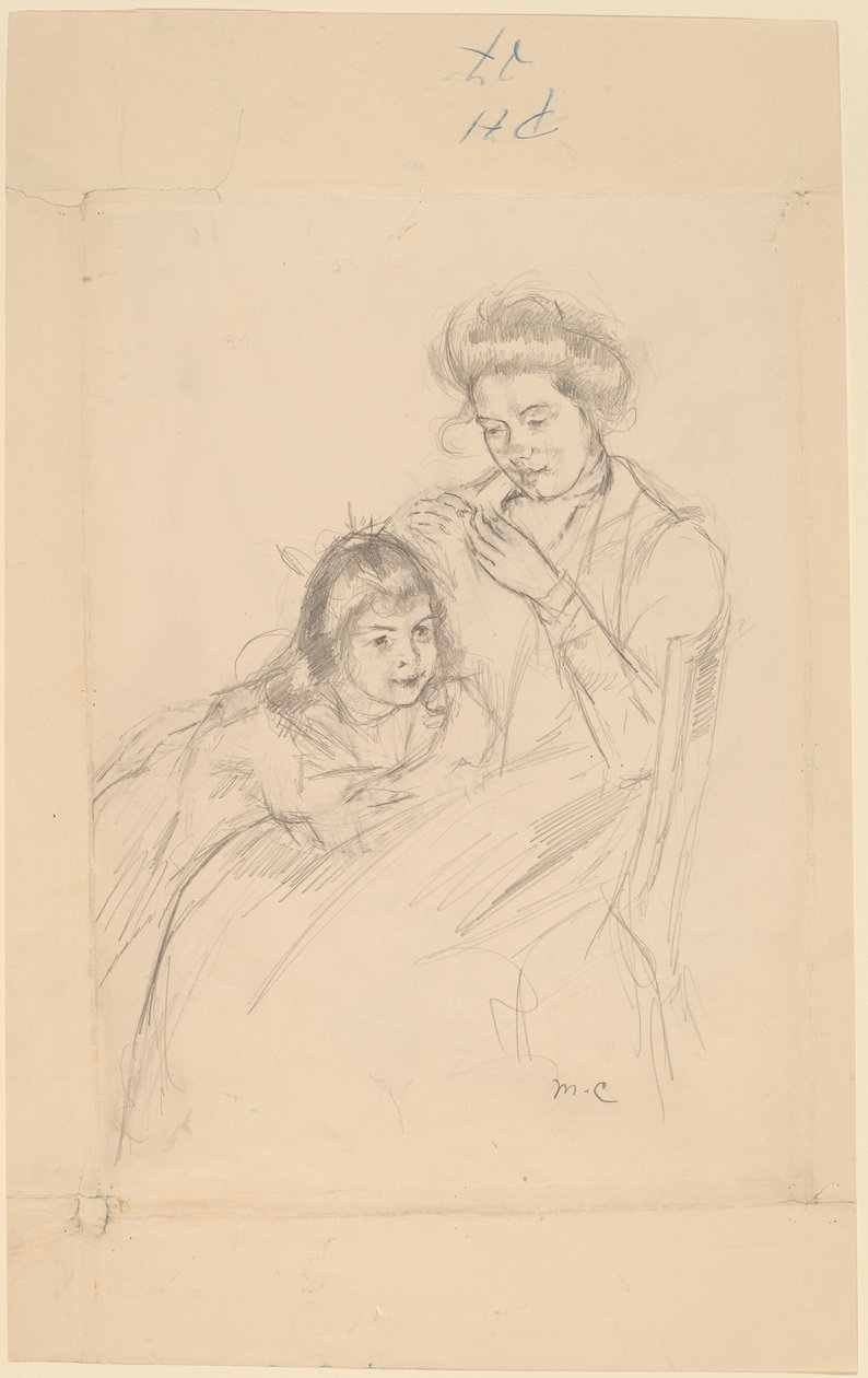 Margot nojaa Reinen polvea vasten tekijältä Mary Cassatt