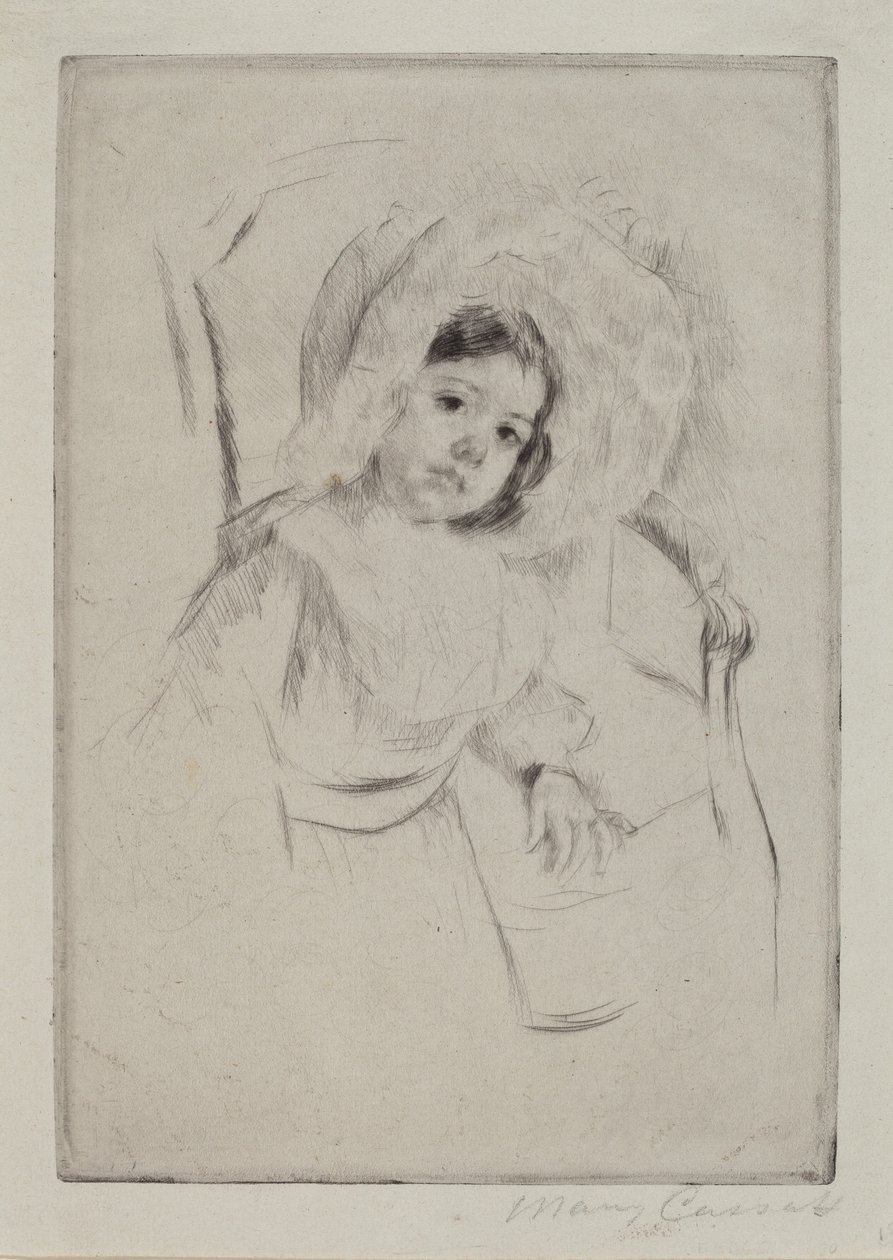 Margot levykkeessä nojaten tuolia vasten, c. 1902. tekijältä Mary Cassatt