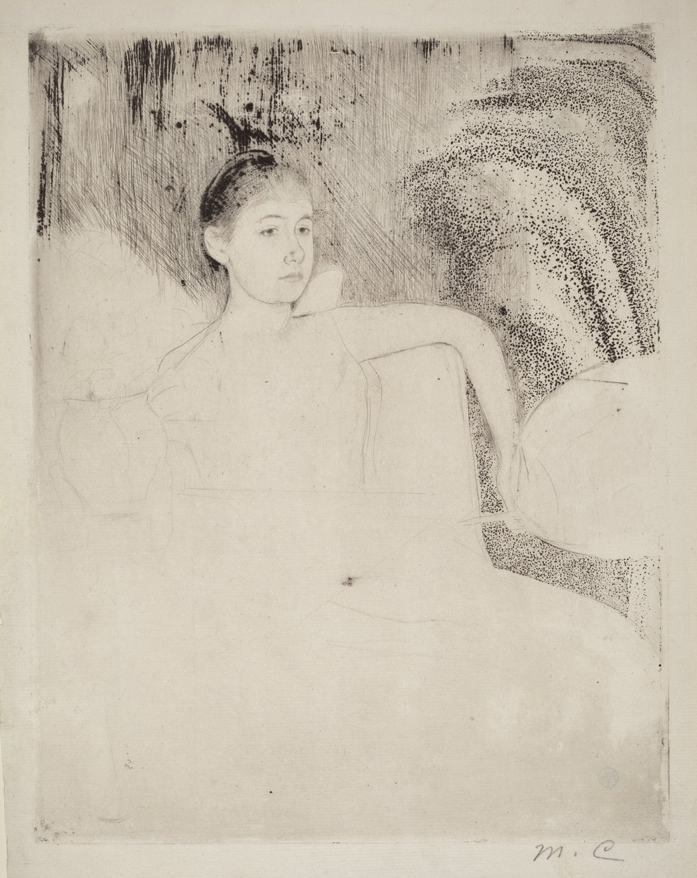 Mimi, joka pitää kädessään japanilaista viuhkaa tekijältä Mary Cassatt