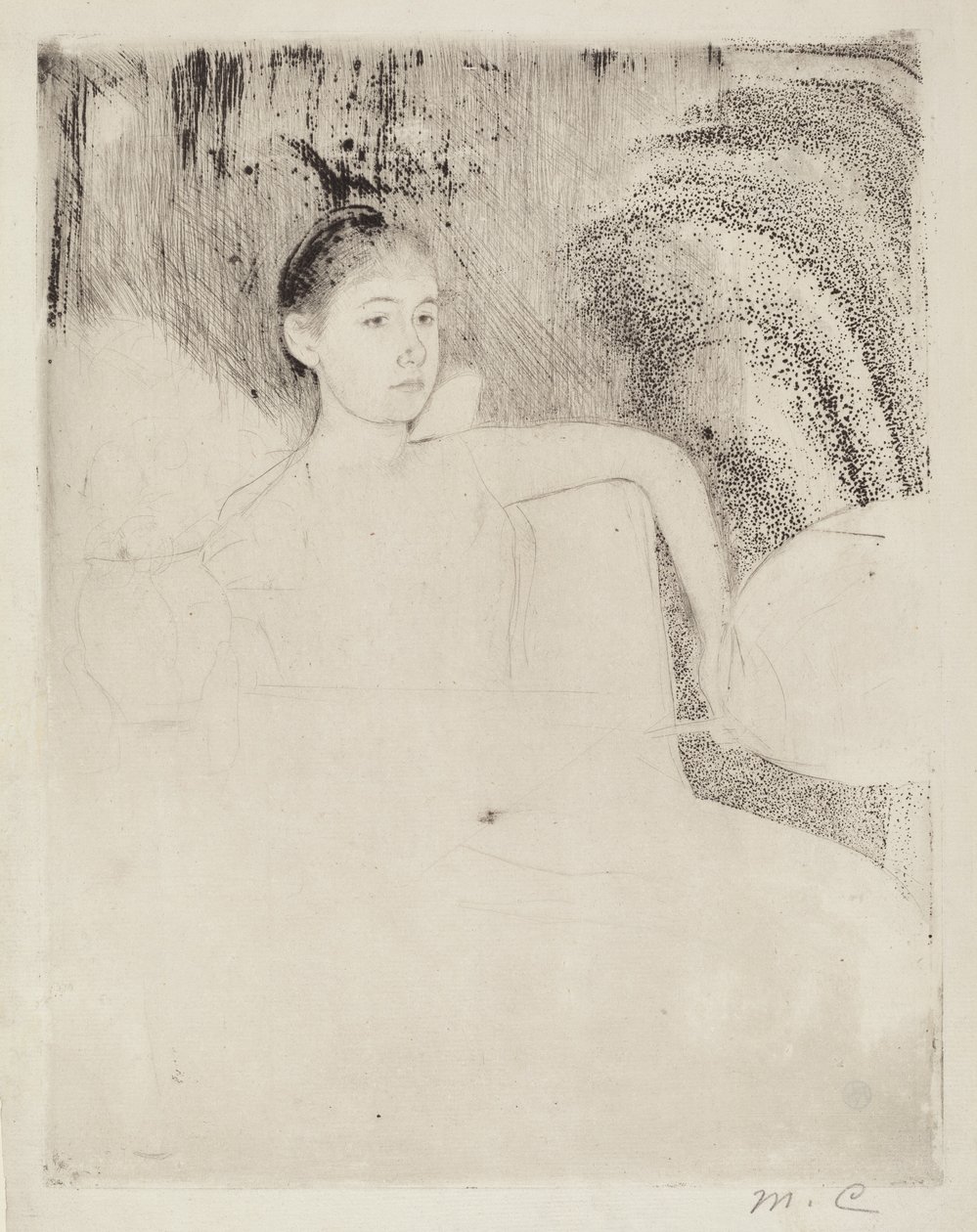 Mimi pitelee japanilaista fania, c. 1889. tekijältä Mary Cassatt