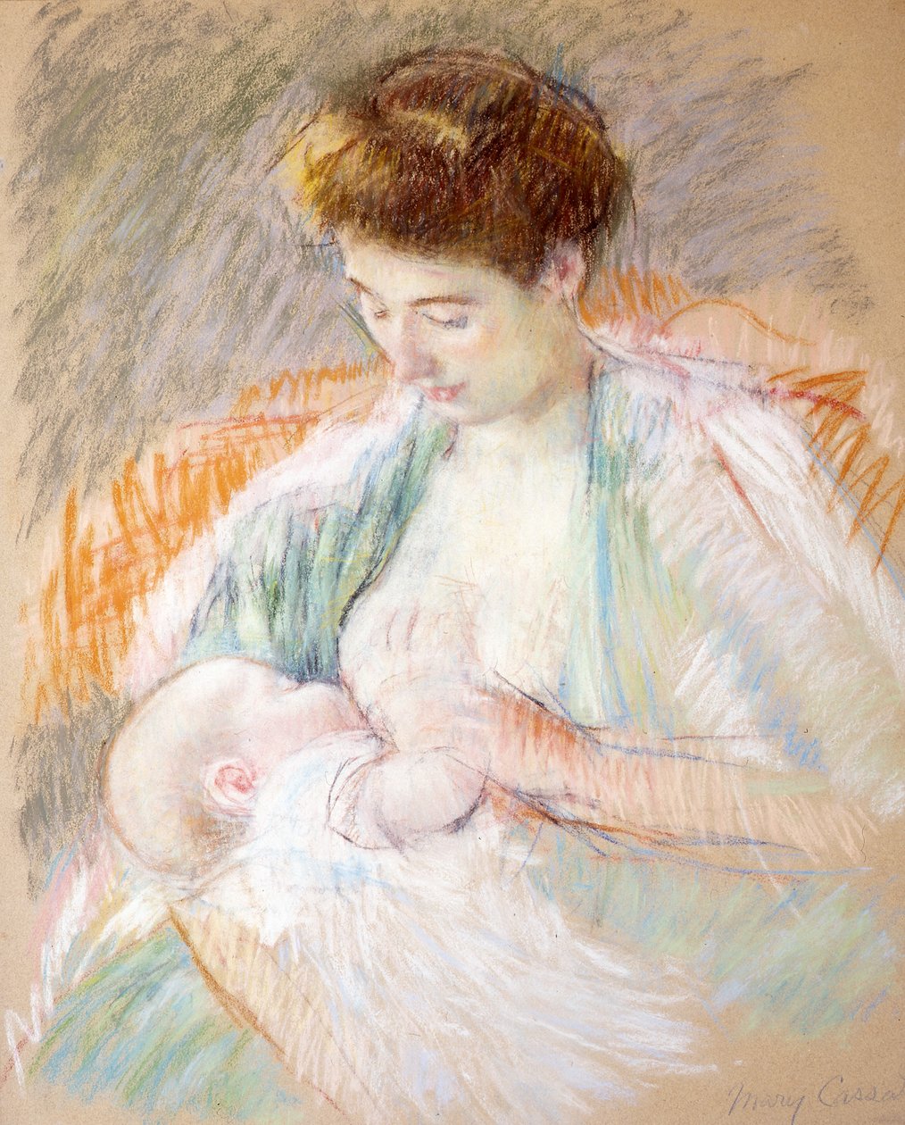 Äiti Rose hoitaa lastaan, n. 1900 (pastelli paperille) tekijältä Mary Cassatt